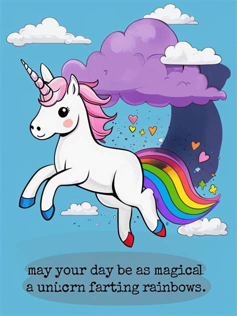 Whimsical Unicorn Farting Rainbows Illustration Poster Playground