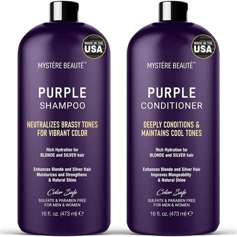 Amazon MYSTÉRE BEAUTÉ Purple Shampoo and Conditioner Set For Blonde Silver and Gray