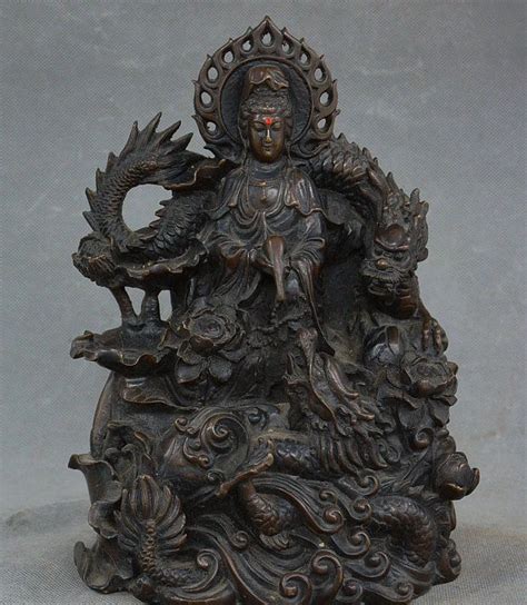 China Buddhism Temple Copper Bronze Dragon Kwan Yin Guan Yin