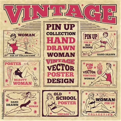 Vintage pin up girls hand drawn poster designs Stock Vector | Adobe Stock