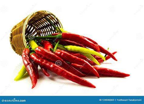 Close Up Red And Green Chilli Pepper In Isolated On White Background