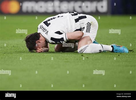 Dusan Vlahovic Of Juventus Reacts During The Uefa Champions League