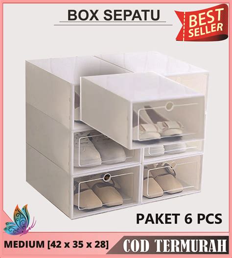 Cod Termurah Pcs Kotak Sepatu Lipat Transparan Tebal Shoes Storage