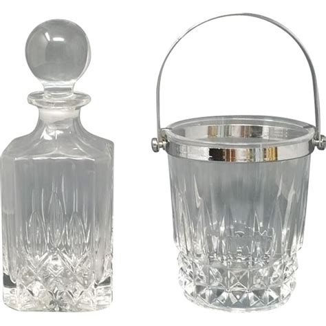 Vintage Crystal Whisky Decanter With Ice Bucket Italy 1950s