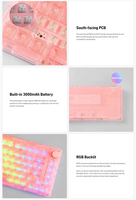 Monsgeek Ice 75 Multi Mode RGB Hot Swappable Transparent Mechanical Keyboard Crystal Pro