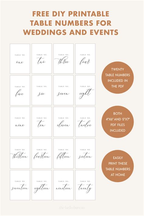 Free Printable Table Numbers For Weddings And Events Worksheets Library