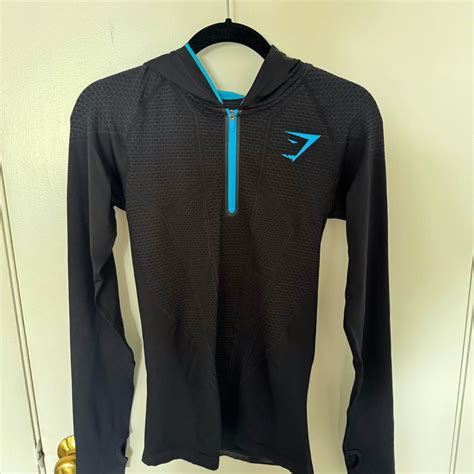 Gymshark Onyx V1 Blackblue Hoodie Size Medium Rare Depop