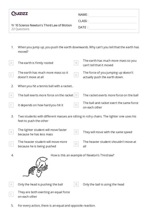 50 Newtons Third Law Worksheets For 10th Class On Quizizz Free