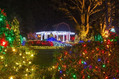 Christmas Lights in Shore Acres State Park, Oregon Stock Image - Image ...