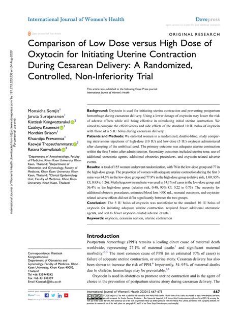 [pdf] Comparison Of Low Dose Versus High Dose Of Oxytocin For Initiating Uterine Contraction