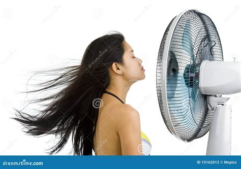 Pretty Woman Enjoying Fan Blowing Stock Photo - Image: 15162012