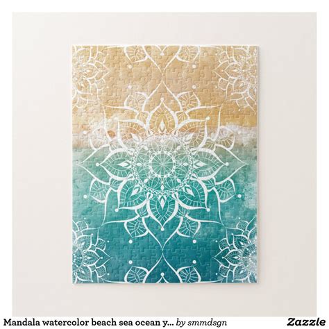 Mandala Watercolor Beach Sea Ocean Yoga Zen Jigsaw Puzzle Watercolor