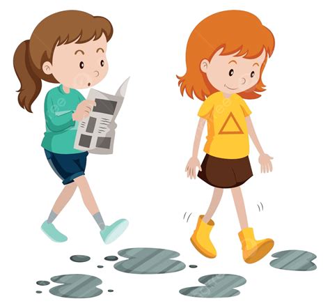 Girls Walking With Careless And Careful Steps Cute Read Floor Vector