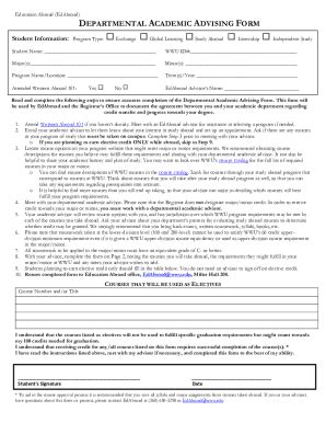 Fillable Online Departmental Academic Advising Form Fax Email Print