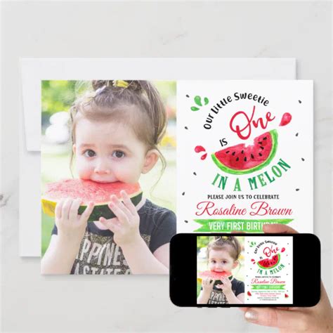 One In A Melon First Birthday Photo Invitation Zazzle