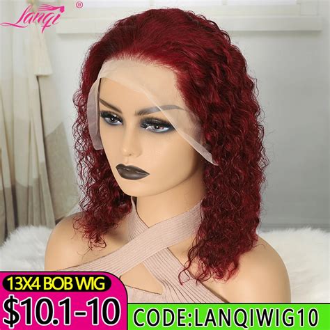 99j Burgundy Short Curly Bob Wig 13x4 Lace Frontal Wigs For Women Human