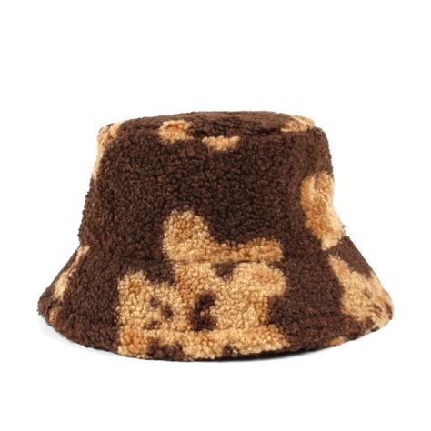 Teddy Bear Pattern Bucket Hat Winter Warm Hat For Women Etsy