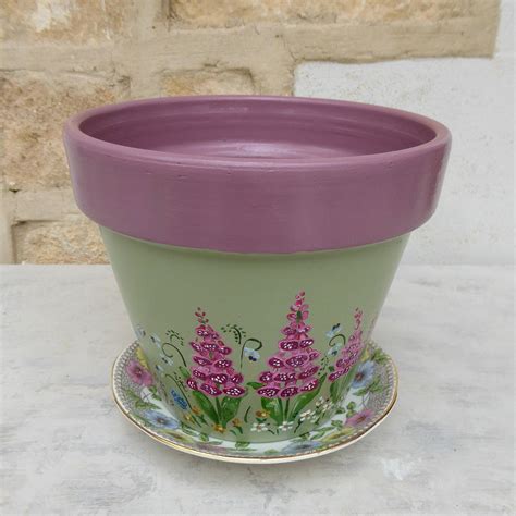 Hand Painted Floral Design Plant Pot Etsy