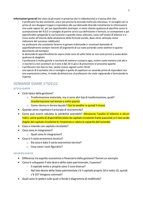 Domande Esami Economia Aziendale Prove D Esame Di Economia