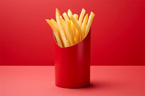 Premium Ai Image Minimalistic French Fries In Red Packaging Generative Ai