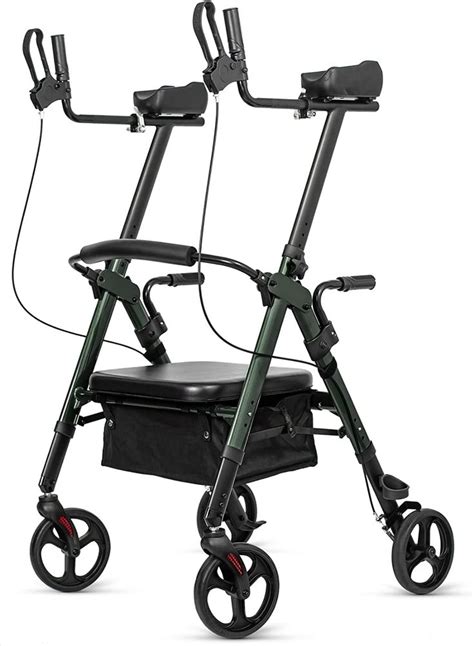 ELENKER Heavy Duty Upright Walker, Bariatric Stand Up Rollator Walker with Extra Wide Padded ...