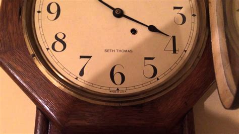 Seth Thomas Globe Long Drop Octagon Oak Regulator Wall Clock Circa