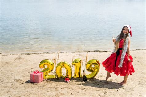 New Year Celebration Concept on the Beach Stock Photo - Image of girl ...