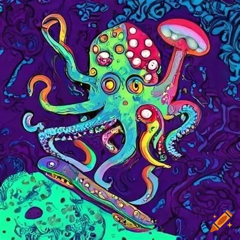 Colorful Psychedelic Artwork Of A Doctor Riding A Skateboard