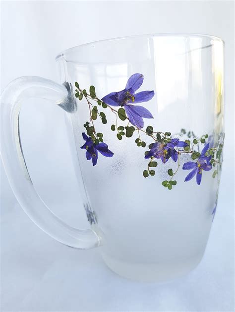 Glass Mug Pressed Flowers Mug Coffee Mug Glass Coffee Etsy Mugs