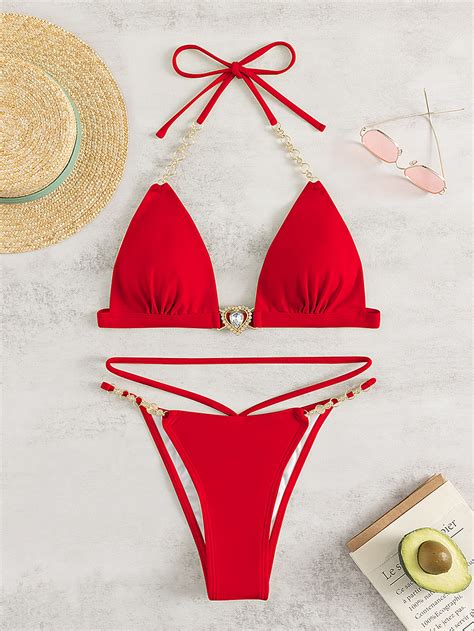 SHEIN Swim SXY Set de bikini con decoración de gemas falsas sujetador