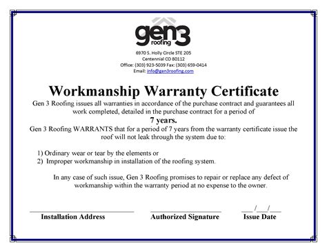 Roof Warranty Template