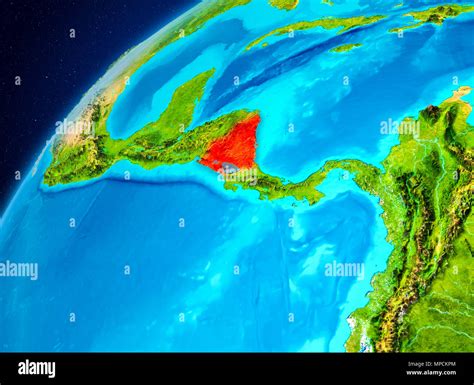 Orbit View Of Nicaragua Highlighted In Red On Planet Earth D