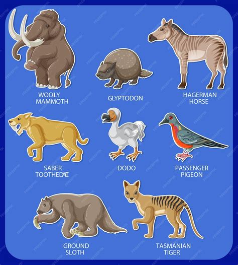 Um conjunto de conjunto de animais extintos | Vetor Grátis