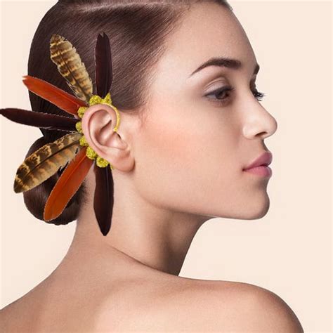 Brinco Ear Cuff Penas Pq Elo Produtos Especiais