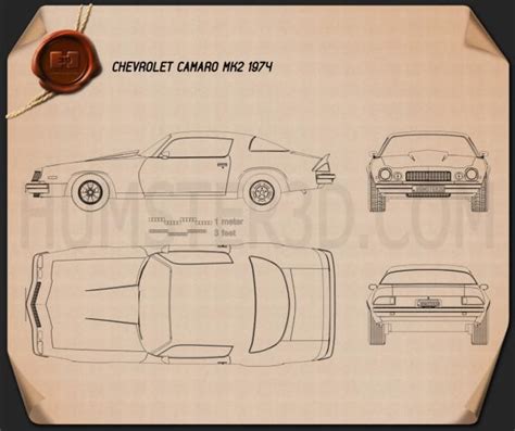 Chevrolet Camaro 1975 Blueprint Hum3d