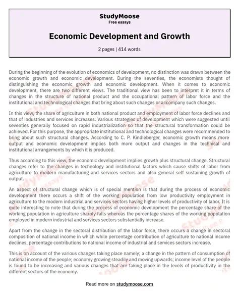 Economic Development And Growth Free Essay Example