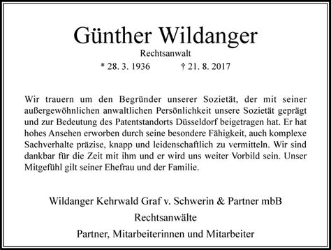 Alle Traueranzeigen F R G Nther Wildanger Trauer Rp Online De