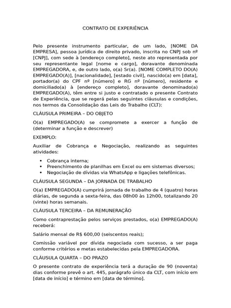 Artigo 479 Clt Contrato Experiência - Contrato de Experiência: Cláusulas e Condições | PDF | Expediente