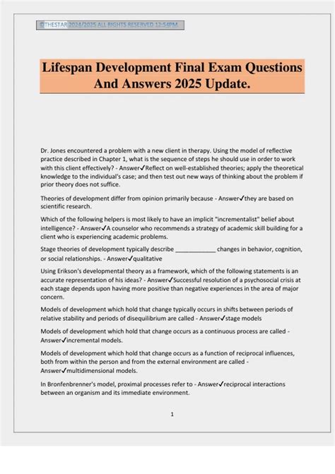 Lifespan Development Questions And Answers
