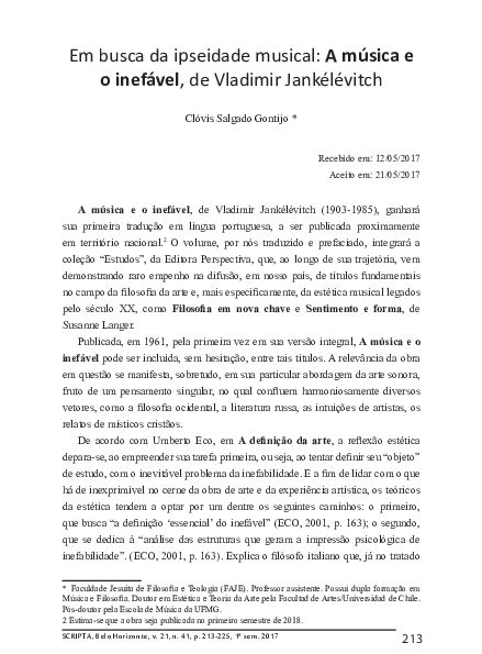 Jankelevitch A Musica E O Inefavel - (PDF) Em busca da ipseidade musical: "A música e o inefável", de ...