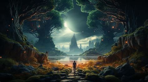 Premium AI Image | fantasy landscape with a fantasy forest