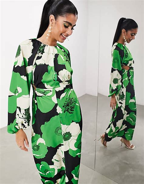 Asos Edition Robe Mi Longue à Découpe Avec Manches Volumineuses Et