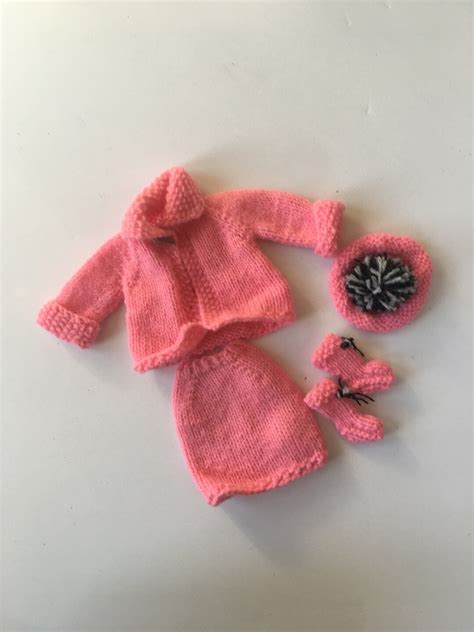 Pink Doll Clothes Hand Knit 5 Piece Outfit Pink Sweater Jacket, Skirt ...