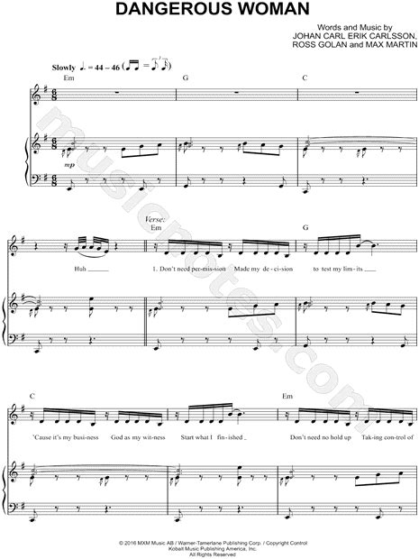 Ariana Grande Dangerous Woman Sheet Music In E Minor Transposable