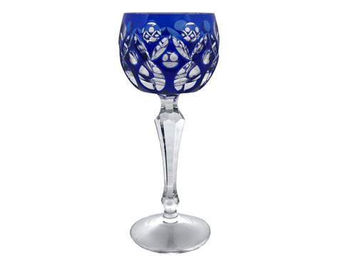 Vintage Cobalt Blue Wine Glass Goblet Hock Cut To Clear Etsy