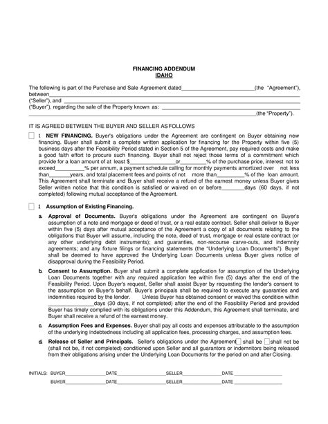 Free Printable Seller Financing Addendum Templates Pdf Word