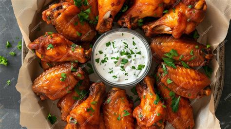 Premium Photo | A party platter of wings on a tray with dressing in the ...