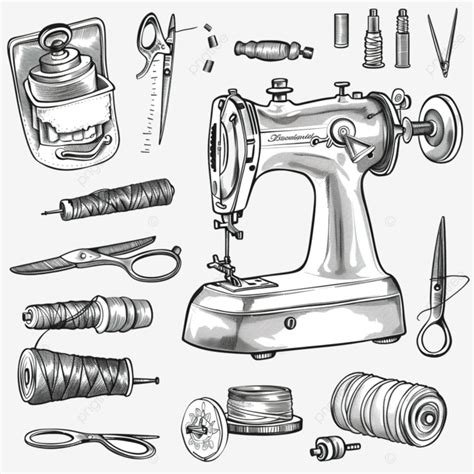 Detailed Line Art Sewing Clipart Sewing Sewing Machine Clipart Png