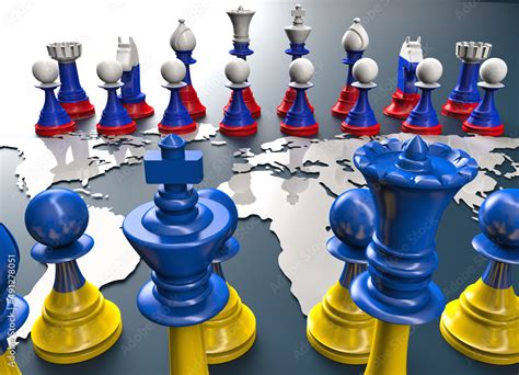 Symbol Of War And Geopolitics In The World With Chess Pieces Stock