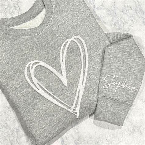 Custom Name Puff Double Heart Puff Sweatshirt Hearts Embossed